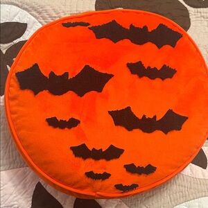 Spooky Orange Bat Throw Pillow